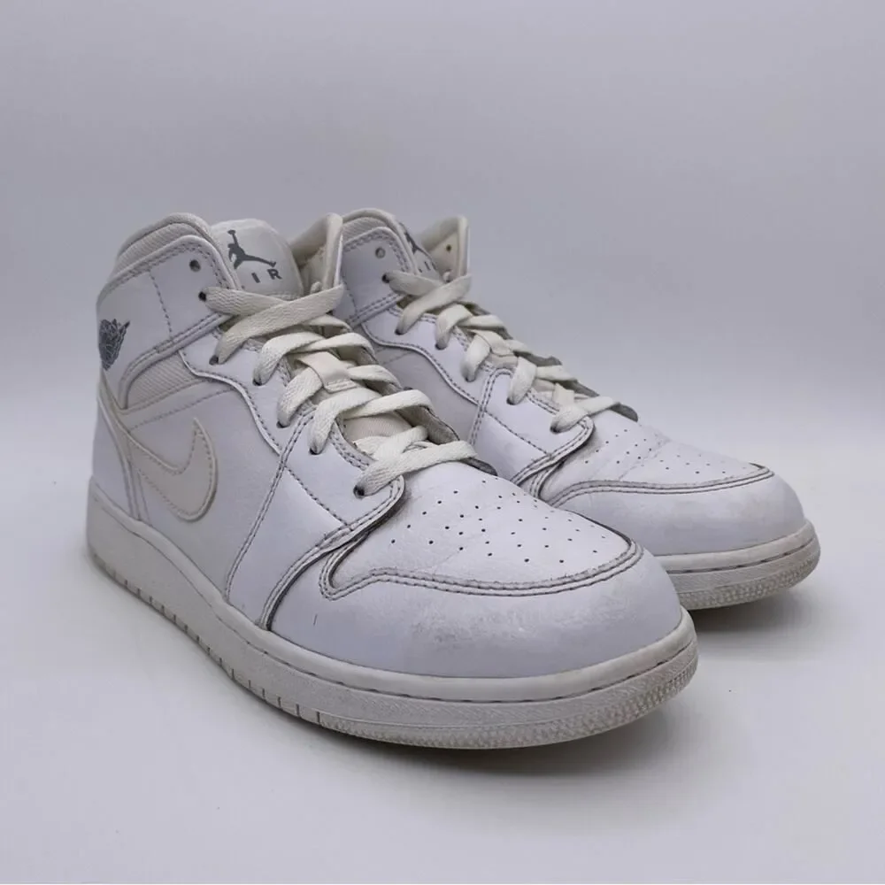 Nike Air Jordan 1 Retro Mid GS 'White Cool Grey' Shoes Sneakers   -   Size:  7Y